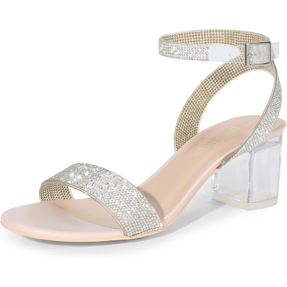Dream Pairs Womens Clear Faux Suede Rounded Toe Ankle Strap Heeled Sandal